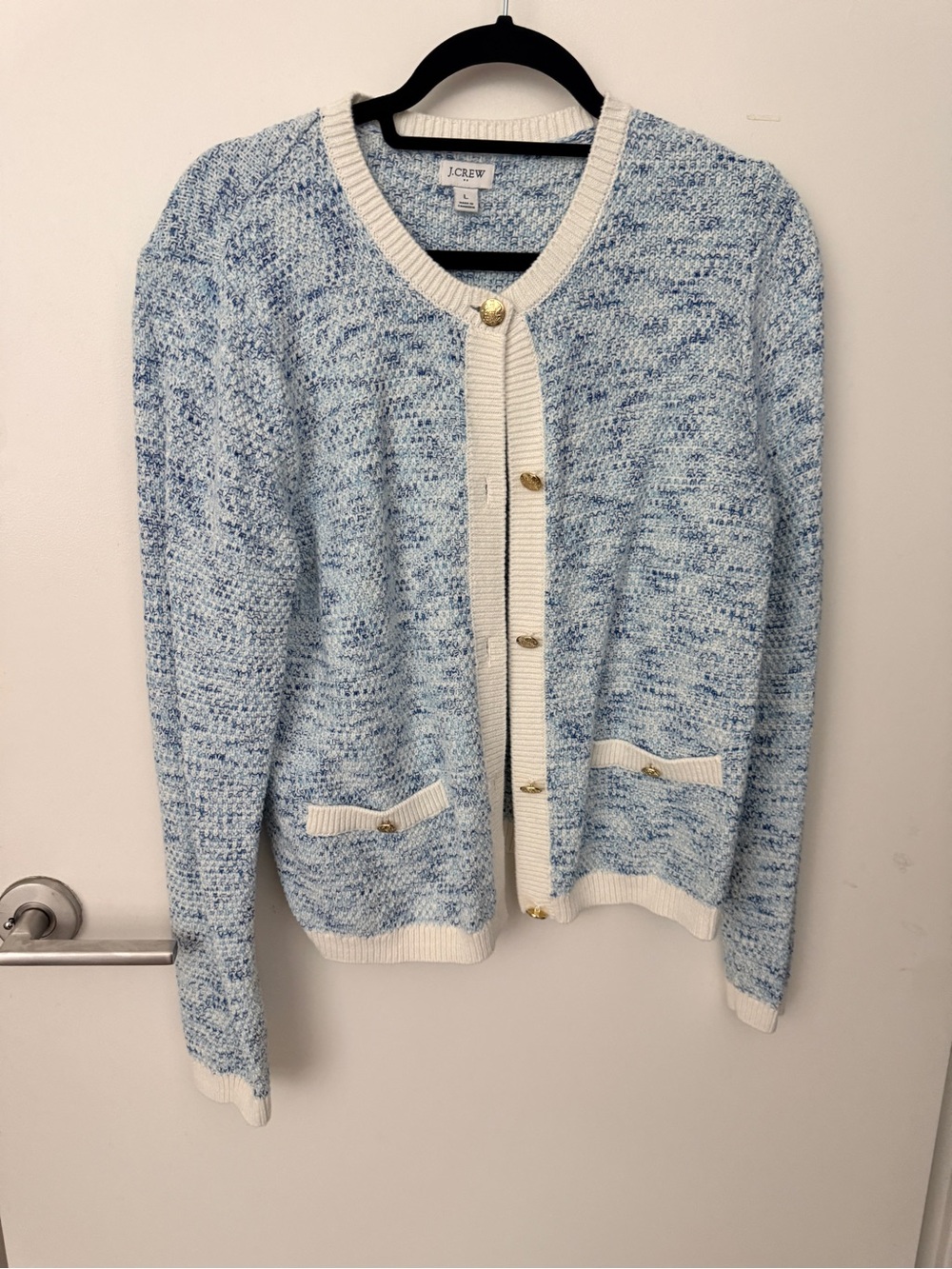 J. Crew Light Blue and Cream Marled Button Cardigan